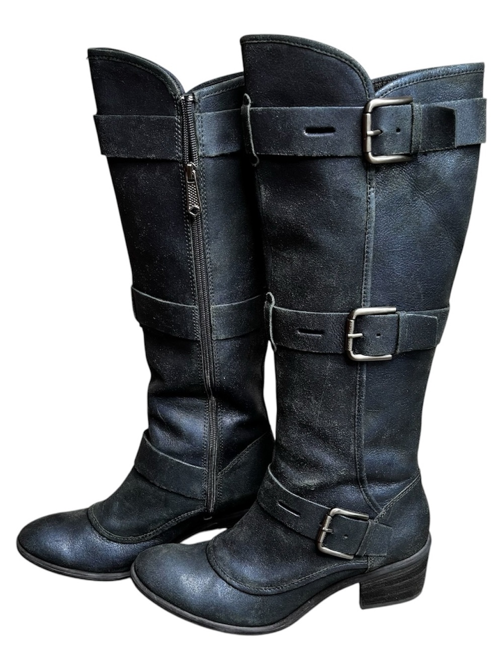 Donald J Pliner Black Leather Buckle Strap Tall Riding Boots Size 10